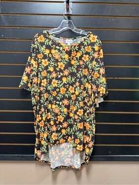 NWT LuLaRoe Irma Tunic Top Medium Black Floral Orange Yellow Hi Low